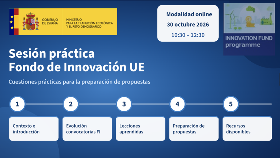 El MITECO organiza un webinar técnico sobre cinco nuevas convocatorias del Fondo de Innovación de la UE