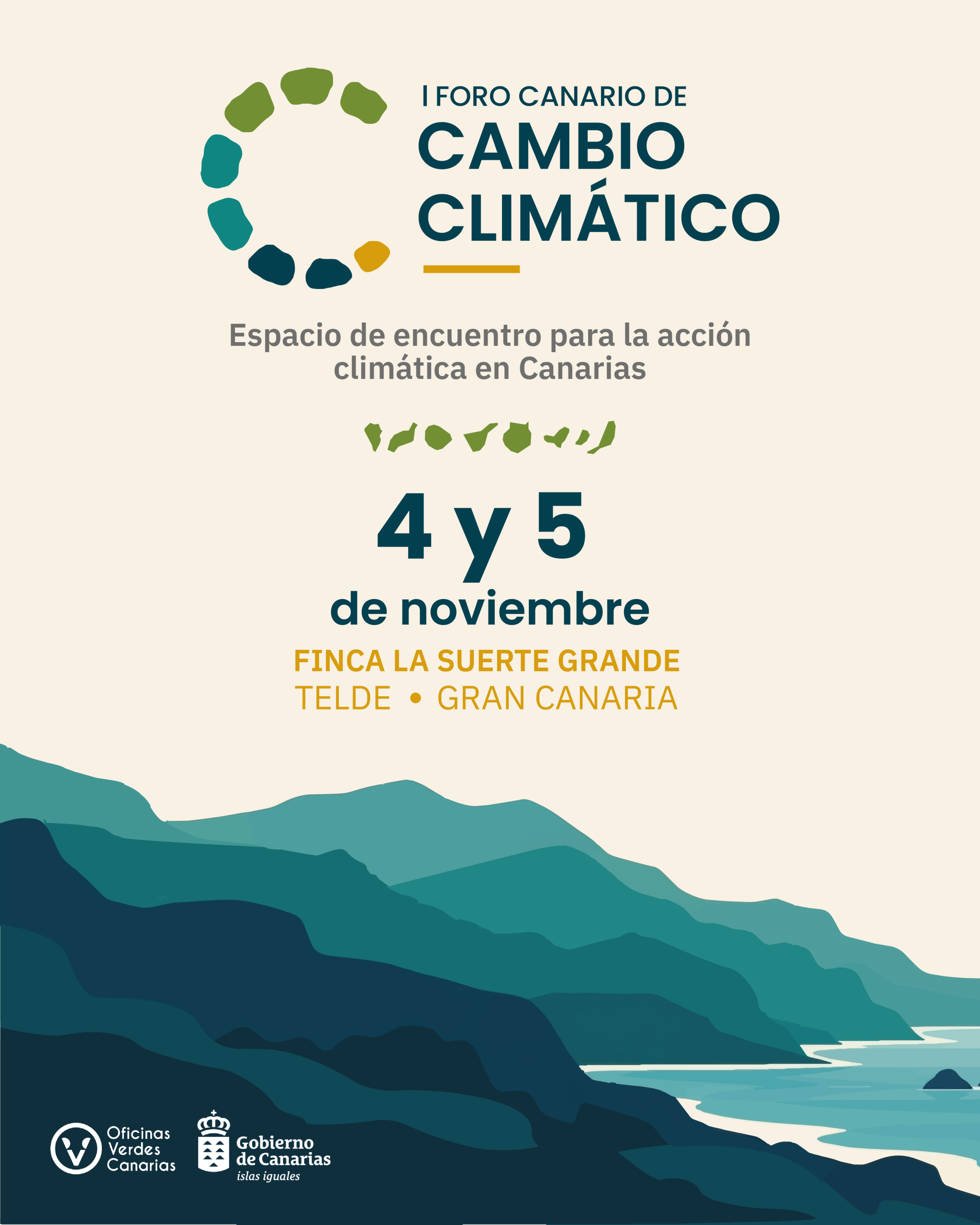 Cartel del I Foro Canario de Cambio Climático. 4 y 5 de noviembre, Telde, Gran Canaria.
